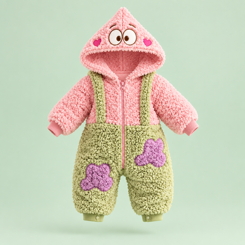 Cozy Christmas Pink Star Plush Baby Onesie