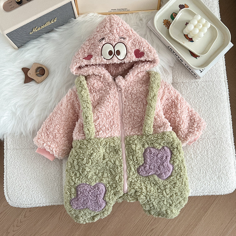 Cozy Christmas Pink Star Plush Baby Onesie