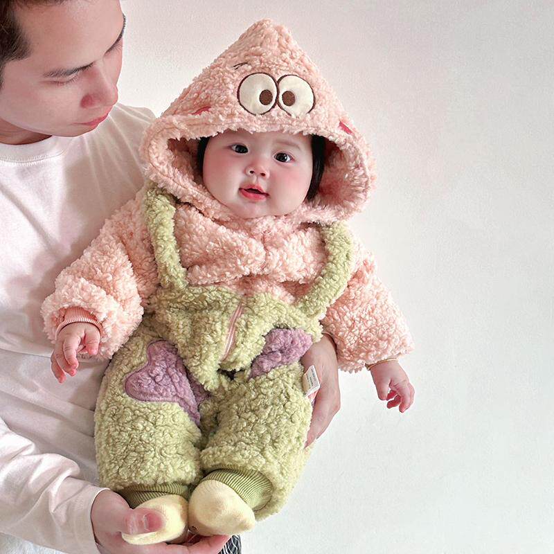 Cozy Christmas Pink Star Plush Baby Onesie