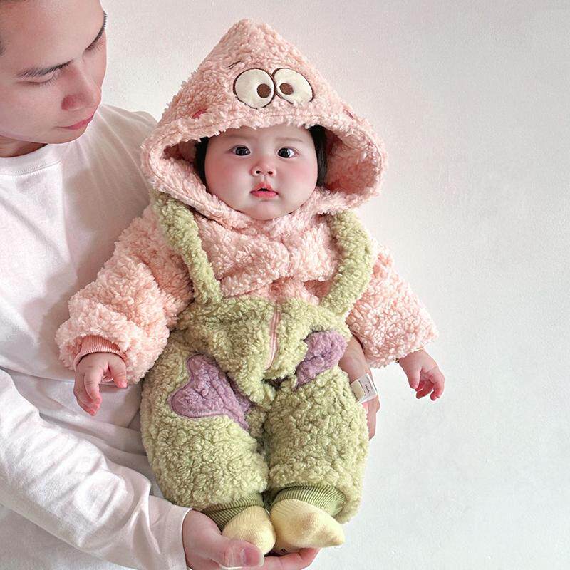 Cozy Christmas Pink Star Plush Baby Onesie