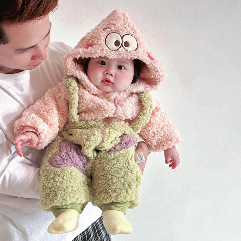 Cozy Christmas Pink Star Plush Baby Onesie