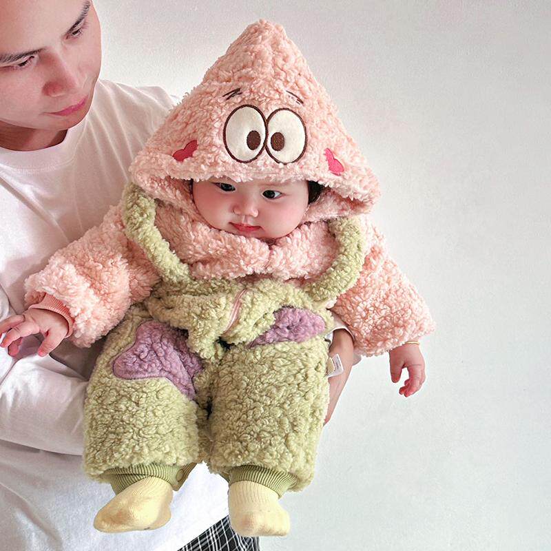 Cozy Christmas Pink Star Plush Baby Onesie